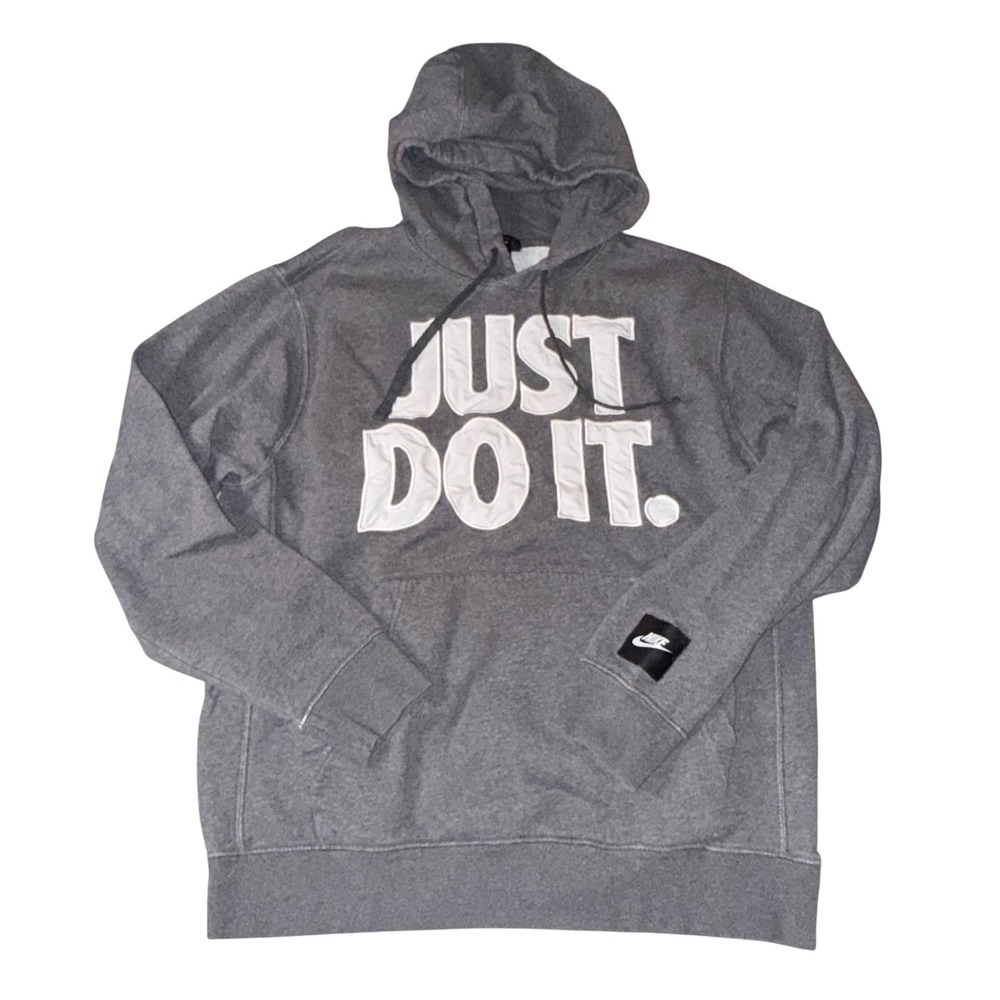 Nike Hoodie Medium Grey Just Do It Graphic Pullover Fleece Sweatshirt‎